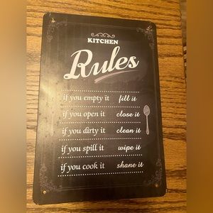 Metal Kitchen Rules Tin Sign